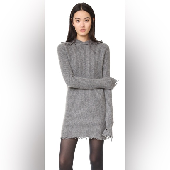 NWOT RtA CELINE Hooded Sweater Dress Tunic Hoodie Cashmere Knit Ash Distressed - Picture 5 of 16